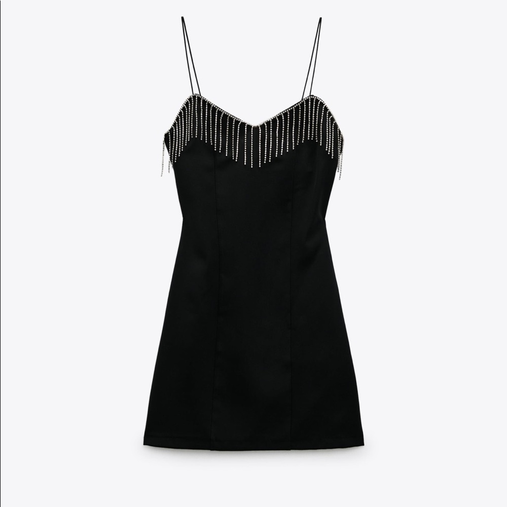Zara Mini Fringed Dress in black size XS